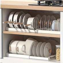 1 Piece Ultimate Kitchen Organizer - Space-Saving, Expandable Shelf With Pot Lid Holder, Cutlery Holder, Draining Rack And Pull-Out Drawer For A Tidy Cooking Surface - White - View 2