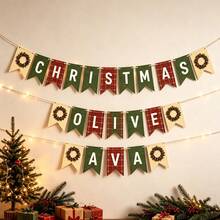 Custom Christmas Wreath Name Banner, Personalized Red Green Plaid Holiday Bunting, Festive Party Wall Decor, Customized Christmas Garland For Home Celebration, Customizable Name Hanging Banner, Holiday Decoration, Christmas Gift Decor, Room Decor - Multicolor - View 4