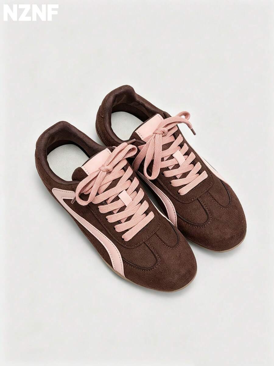 NZNF Premium Flat German Trainer Shoes For Women, New Autumn Style, Versatile Sports Shoes To Pair With Skirts - Brown - View 1