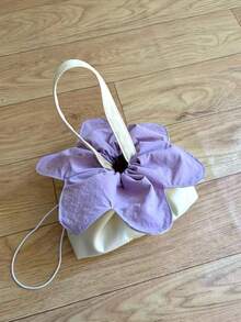 小眾設計刺繡蝴蝶結花卉水桶包 時尚極簡女款單肩包 新中式百搭通勤、出遊、購物肩背包 - Butter Yellow - 查看 5