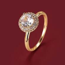 1pc Minimalist Geometric Round Design Cubic Zirconia Women's Ring - Multicolor - View 1