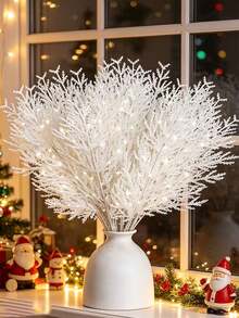 20pcs/Set Artificial White Pine Branches, DIY Realistic Flexible Faux Pine Needle Plant Stems, Suitable For Christmas Tree/Wreath Decoration, Christmas Tabletop, Vase Filler, Centerpiece, Fireplace, Holiday, Wedding, Party Decor - Multicolor - View 1