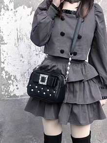 Tas Mini Chic Terbaru Gaya Jepang & Korea, Desain Niche Terinspirasi Inspirasi Tren, Tas Bahu Rantai Mutiara Fashion 2025, Tas Selempang Persegi Serbaguna dengan Motif Quilted - Hitam - View 7
