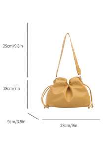 Women's Cloud Bag With Metal Rivet Decor, Adjustable Shoulder Strap, Loose Multi-Compartment Storage, Drawstring Closure, Relaxed Slouchy, Versatile For Daily, Date, Commute, Travel, Shopping, Casual, Underarm And Crossbody Large Bag - Yellow - View 2
