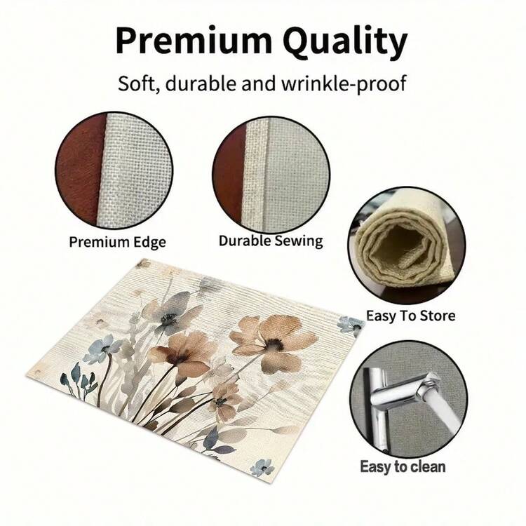 1/4/6pcs Autumn Series Ink Wash Light Brown Floral Pattern Printed Placemats, Heat Resistant Table Mat For Home Kitchen/Kitchen Table Protection, Party Scene Decoration - Multicolor - View 7