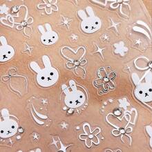 Cute Graffiti Rabbit & Cat 5D Nail Art Stickers Cartoon Animal Flower Heart Cat's Paw Patterns Self-Adhesive Slider Decals, Glossy PET Material,Professional Nail Decorations For Women,Single Use For Animal Theme Stickers - Multicolor - View 7