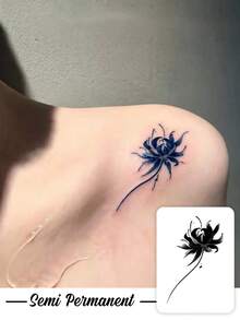 1 Tattoo Sticker, Ink-Style Red Spider Lily, Simple And Artistic Vertical Tattoo Pattern, Temporary Tattoo Sticker, Suitable For Travel, Music Festivals, Gaming, Graduation Gifts, Daily Use, Lasts 3-5 Days - Black - View 1