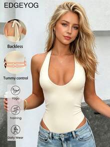 EDGEYOG Women's Summer Autumn Y2K Sexy Solid Color Tight Bodysuit Camisole, Low Cut Backless Spaghetti Strap, Suitable For Gym Yoga Party Fitness Running Back To School Season - Apricot - View 1