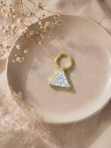 1Pc 925 Sterling Silver Triangle Cut Zirconia Prong‑Set Charm Removable Dangle Pendant For Hoop Earrings Ideal For Casual Party And Holiday Occasions - Gold - View 5