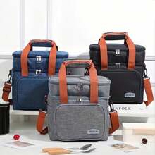 Large‑Capacity Stylish Cross‑Body Bento Storage Bag. Thickened Insulated Lunch Handbag, Outdoor Food Storage Tote With Shoulder Straps - Black - View 1