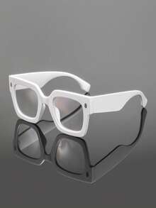 1 Pair Men's Thick Frame Large Square Non-Prescription Glasses, Personalized Bold Minimalist Steady Fashion Eyewear, Suitable For Street Style, Daily Commute, And Gathering With Friends - Clear - View 12
