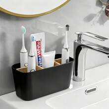 1pc 5-Slot Black Plastic Toothbrush Holder With Dividers - Lightweight Freestanding Bathroom Organizer, Suitable For Electric Toothbrushes, Toothpaste And Razors, Can Be Placed On Countertop, Bathroom Storage Organizer, Countertop Storage Rack, Lightweight Freestanding Bathroom Storage Rack, Modern Bathroom Accessory, Durable - Multicolor - View 3