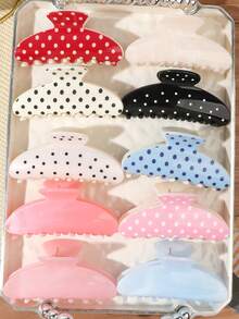 10pcs ABS Material Candy Color Gradient Polka Dot Print Jelly Half-Moon Claw Hair Clips, Versatile Minimalist Korean Style Hair Accessories For Home, Daily Wear And Commute - Multicolor - View 1
