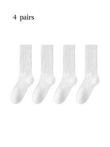 1/2/3/4 Pairs White Women Ribbed Slouchy Scrunch Mid Calf Tube Skate Socks, Solid Loose Cuff Stackable Crew Socks Teen Girls Vintage Street Style - Multicolor - View 12