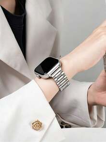 1pc Men's/Women's 3-Link Zinc Alloy Watch Band, Compatible With Redmi Watch 4/5/6, Compatible With Xiaomi Smart Band 8 Pro/9 Pro/10 Pro - Silver - View 2