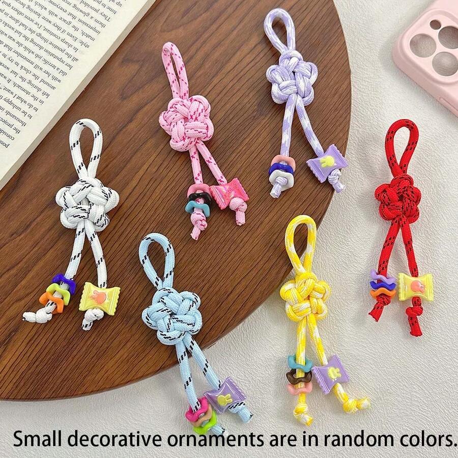 2pcs Mixed Color Handmade Braided Rope Keychains, Candy Resin Decor Bag Charms, Cute Braided Rope Pendants, Suitable For Backpack And Key Decoration - Multicolor - View 1
