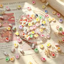 50pcs Random Mixed Cat Paw Print Soft Clay Sliced Beads, Cute Animal Paw Print Perforated Loose Beads, DIY Bracelet Keychain Handmade Beaded Jewelry Accessories - Multicolor - View 3
