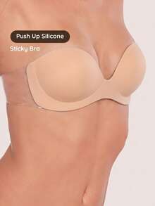 Lignisse Strapless Bra With Clear Straps Push Up Invisible Backless Self-Adhesive Seamless Wireless Lift Gathering Plunge Bra Women Intimates Accessories - Multicolor - View 1