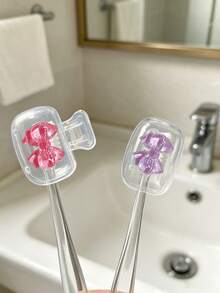 Cute Resin Bow Transparent Toothbrush Head Protective Clip, Portable Dust‑Proof Travel Toothbrush Storage Case, Lightweight Toothbrush Protective Cover, Ideal Gift For Dorm, Vacation, Back‑To‑School, Teacher's Day & Daily Use - Multicolor - View 3
