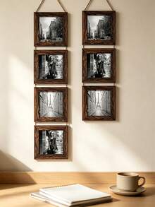 1 Buah Bingkai Kolase Foto Gantung Kayu Rustic, Bingkai Foto Persegi dengan Tali Vertikal, Bingkai Foto Multi Foto untuk Dinding Ukuran 6*6 Inci, Dekorasi Seni Dinding untuk Rumah, Kamar Tidur, dan Lorong - Bingkai foto persegi - View 3