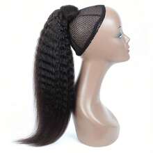 BINF Kinky Straight Drawstring Ponytail Hair Extension, Yaki Straight Ponytail With Combs, Natural Texture Hairpiece For African American Women Daily Protective Style - Natural Black - View 3