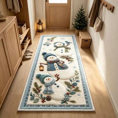 1 tấm thảm runner dài Noel hình người tuyết, họa tiết vintage mùa đông bông tuyết và quả thông, chất liệu giả cashmere, thấm hút tốt, chống trượt, phù hợp cho phòng tắm, nhà bếp, lối vào, hành lang, cạnh giường, phòng khách, phòng ngủ, giặt máy được, thảm lót chống trượt, trang trí Halloween, phụ kiện phòng tắm, trang trí phòng, trang trí mùa thu