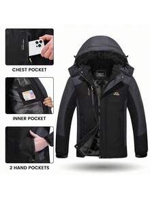 KEFITEVD Winter Jacket Men's Water-Resistant Fleece Jacket Snow Ski Jacket Military Tactical Jacket Coat Parka Hood Raincoat Ski Outfits - Carbon Grey - View 7