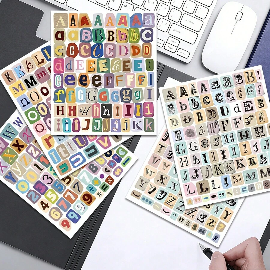 378pcs Vintage Letter & Number Stickers, Mixed Font Collage Style Suitable For Journals, Photo Albums, Laptops, Phone Cases And Gift Boxes, Perfect For Stationery Lovers, Creatives And Collectors - Alien - View 1