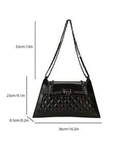 Minimalist Small Fashion Chain Shoulder Bag For Women, Quilted Embroidered Crossbody Versatile Handbag - Black - View 9