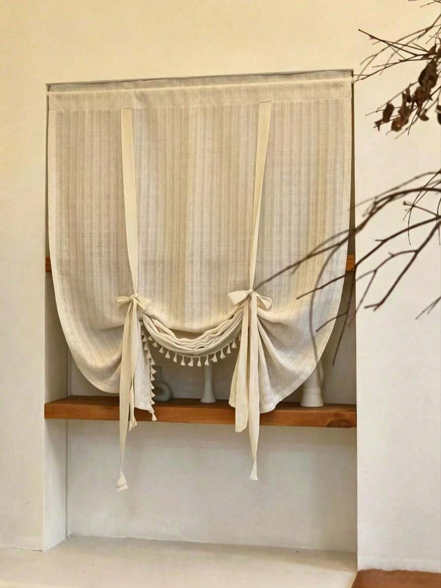 1pc Nordic Rod Pocket Sheer Curtain, Light-Filtering Non-Transparent Gauze Curtain, Drawstring Lift Curtain, Blackout Window Curtain, Short Curtain - 1PC - View 1