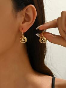 1 Pair Fashionable Creative Niche Design Halloween Pumpkin Earrings, Versatile For Women's Daily Wear - Gold - View 1