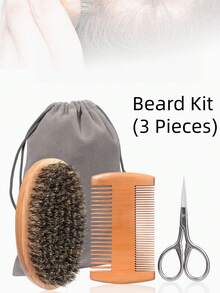 3 Pieces Beard Grooming Tool Set With Storage Bag, Men's Beard Care, Trimming & Styling, Beard Gift Set, Soap Brush & Comb - Tool Set - View 3