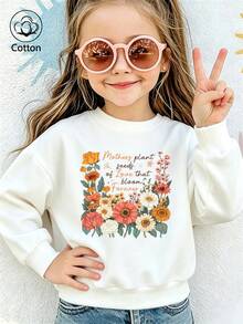 Girls' Cotton Top, Printed, Comfortable, Relaxed-Fit Dropped-Shoulder Sweatshirt, Round-Neck Oversized Sweatshirt - White - View 4
