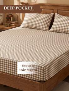 1pc Plaid Print Fitted Sheet, Mattress Protector, Fitted Sheet, Autumn Bedding, Comfortable Breathable Wrinkle-Resistant, Machine Washable, Single/Double/Queen/King, Dorm Bedding, All Season, Pillow And Pillowcase Not Included, Bedroom Decor, Autumn Room Decor - Multicolor - View 6