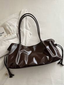 Cross-Border Korean Style Commuter Fashion New Large Capacity Pleated Drawstring Casual Minimalist Chic Shoulder Tote Bag - Coffee - View 7