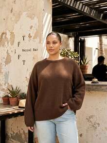 Sweater Wanita Ukuran Besar Warna Cokelat dengan Kerah Bulat, Cocok untuk Dipakai Sehari-hari di Musim Gugur dan Musim Dingin - Coklat - View 7