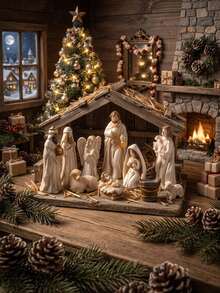 7pcs Christmas Nativity Scene Set, Mini Jesus Birth Scene Figurines, Including Virgin Mary, Joseph, Baby Jesus, Angel, Sheep Holy Family Statues, Religious Christmas Decor, Suitable For Home, Desk, Bookshelf, Office Table Mini Display Ornament - A - View 3