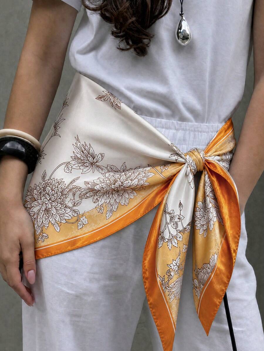 1pc Women's Printed Versatile Headscarf, Women's Multi-Functional Waist Belt Accessory, Popular Headband, Suitable For Back To School Season