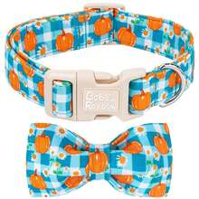 Kalung Anjing Bobo Rainbow Fall Blue Checkered Pumpkin dengan Pita, Cocok untuk Anjing Kecil, Hadiah Pesta, Kalung Hewan Peliharaan yang Dapat Diatur untuk Mencegah Sesak Napas, Gesper Plastik Lepas Cepat - Biru - View 1
