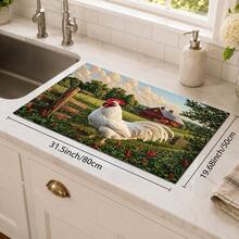 1pc Rooster And Farm Pattern Kitchen Absorbent Drying Mat, Country Pastoral Style, Suitable For Kitchen Countertop, Coffee Machine, Dining Table And Daily Home Decor - Multicolor - View 12