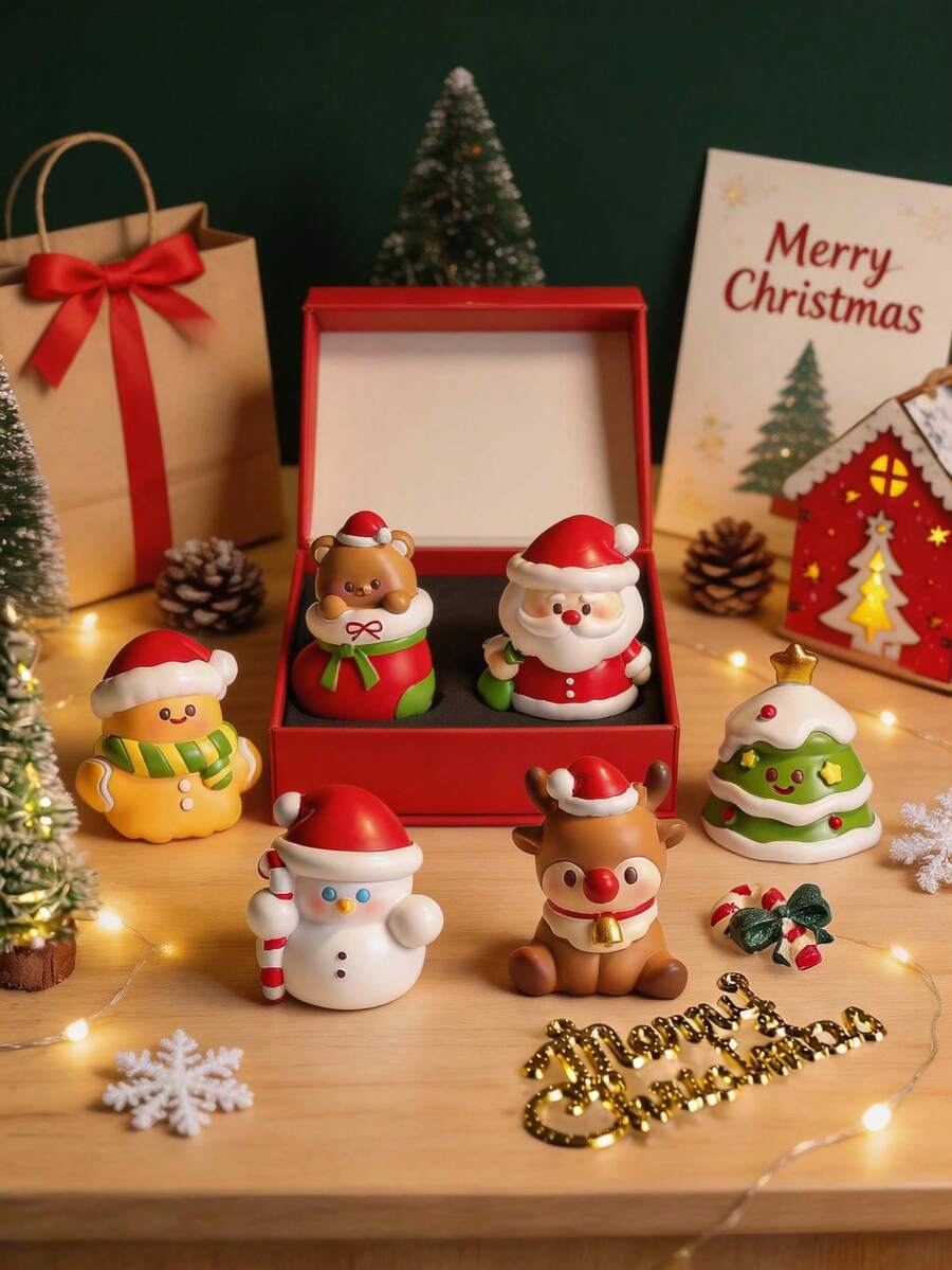 1pc Christmas Decoration Scene Setup Santa Claus Desktop Resin Figurine Small Gift Atmospheric Holiday Present - Multicolor - View 1