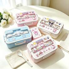 SANRIO 1pc Hello Kitty Authentic Melody & Cinnamoroll Large Capacity Cartoon Bento Box Set, Includes DIY Stickers, Cute Kuromi Microwave- Lunch Box, Adorable Meal Prep Container - Multicolor - View 3