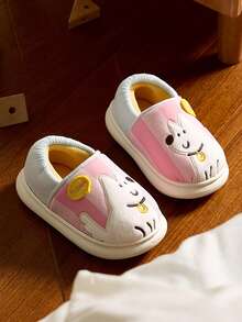 Fashionable Cute Cartoon White Dog Embroidered Decor Warm Slippers, Suitable For Children - Pink - View 4