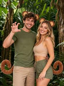 2pcs Carnival Party Performance Monkey Ears And Tail, Costume Accessories Headband, Cosplay Costume Accessories Set - Khaki - View 2