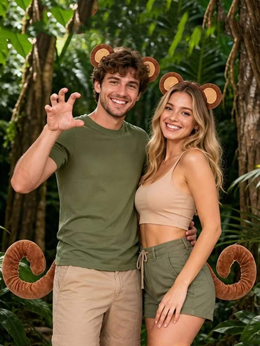 2pcs Carnival Party Performance Monkey Ears And Tail, Costume Accessories Headband, Cosplay Costume Accessories Set