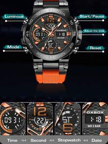 LIGE Men's Sports Watch Fashion Dual Display Luminous Alarm Waterproof Electronic Watch - Black - View 5