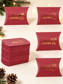 12PCS/Christmas Pillow Gift Boxes, Red Paper Favor Boxes With Gold Foil Stamping, 4.33*2.76 Inch Xmas Cartoon Treat Boxes For Candy Cookie Holiday Gift Packaging - View 11