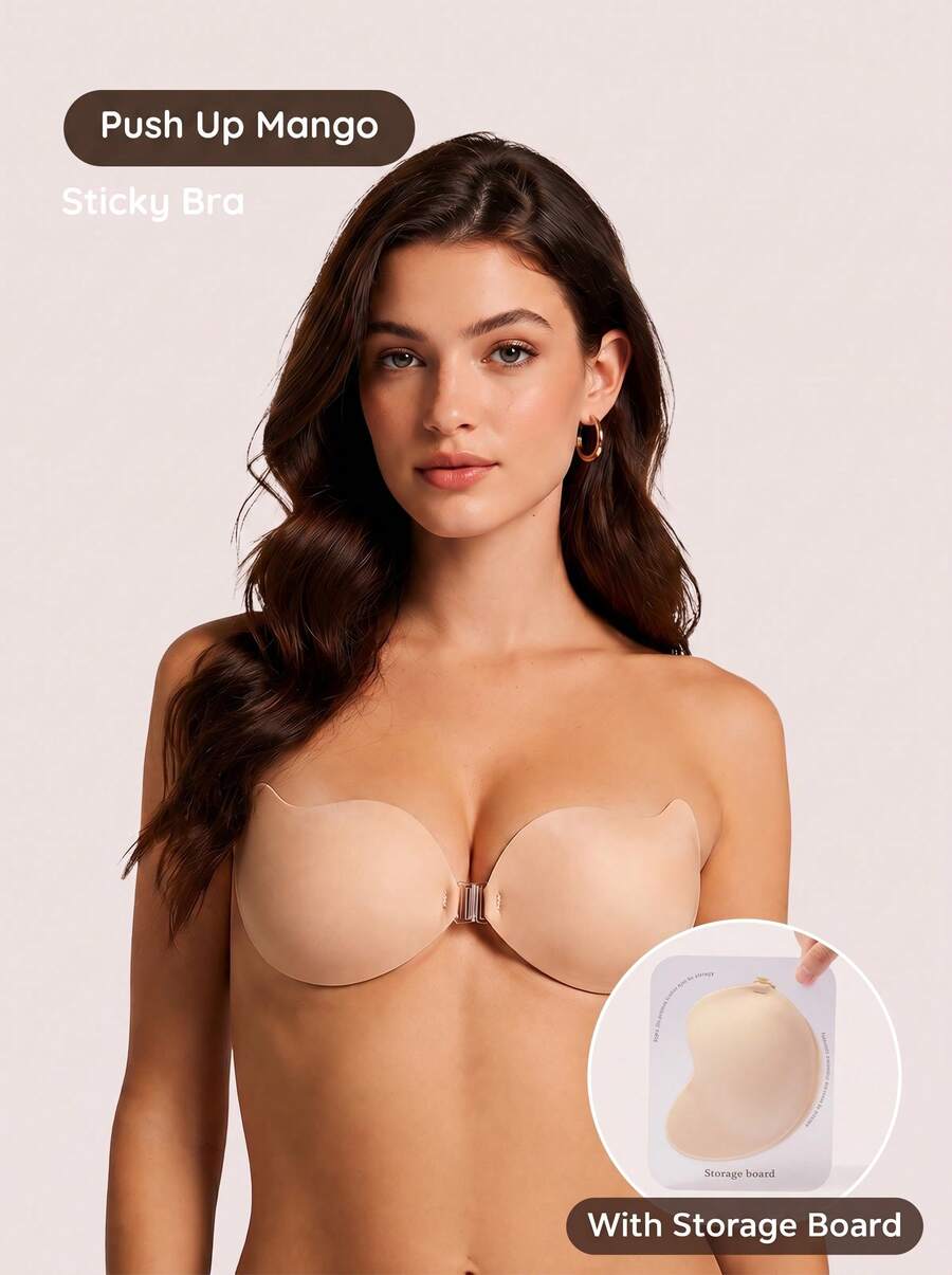 Lignisse Mango Cup Silicone Sticky Bra With Storage Board Invisible Push Up Front Closure Strapless Backless Seamless Lift Breast Pasties Women Intimates - Multicolor - View 1