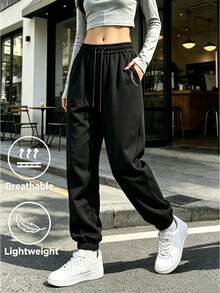 Women's New Jogger Sweatpants, Drawstring, Elastic Waist, Printed Design, Suitable For Street, Home Leisure, Outdoor Sports, All-Season Wear - Black - View 7