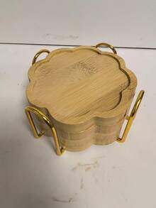 6 Coasters + 1 Holder, Bamboo Coaster Set, Minimalist Creative Design, Suitable For Coffee And Tea Cups, Rounded Edges, Natural Wood Color, Can Be Used As Kitchen And Dining Table Decor, Exquisite Desktop Decoration. - Multicolor - View 15